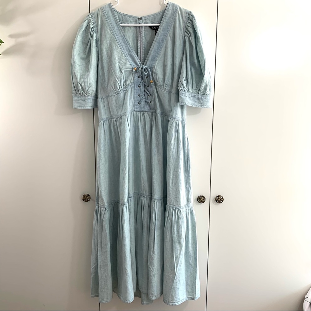 SOLD ☀️ Ralph Lauren Cotton Puff Sleeve Chambray Dress - Picture 5 of 11